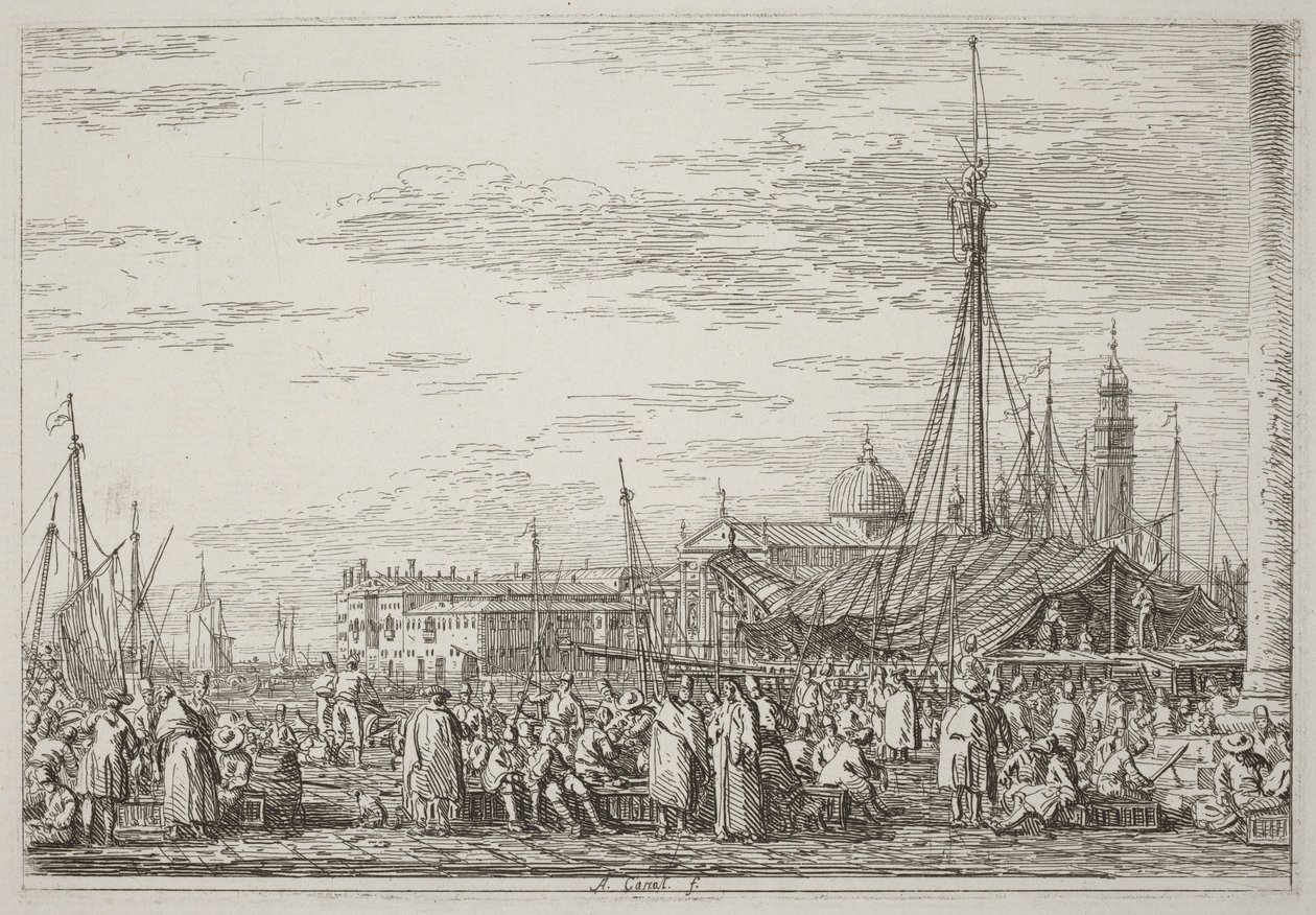 El mercado en el Molo [arriba a la izquierda] de Canaletto