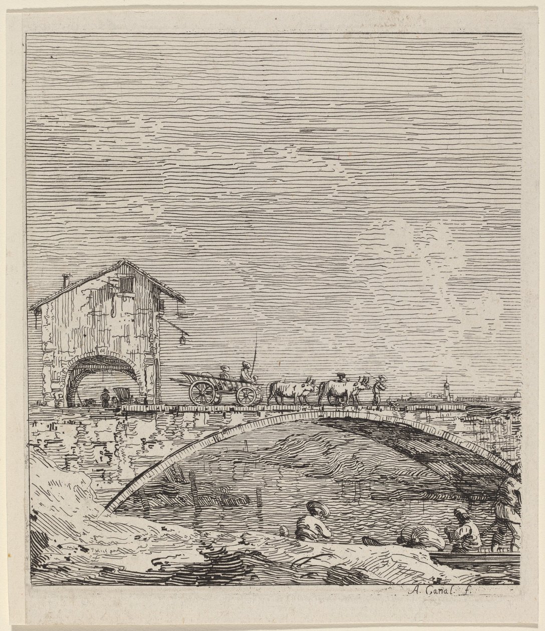 El carro pasando sobre un puente, c. 1735-1746 de Canaletto