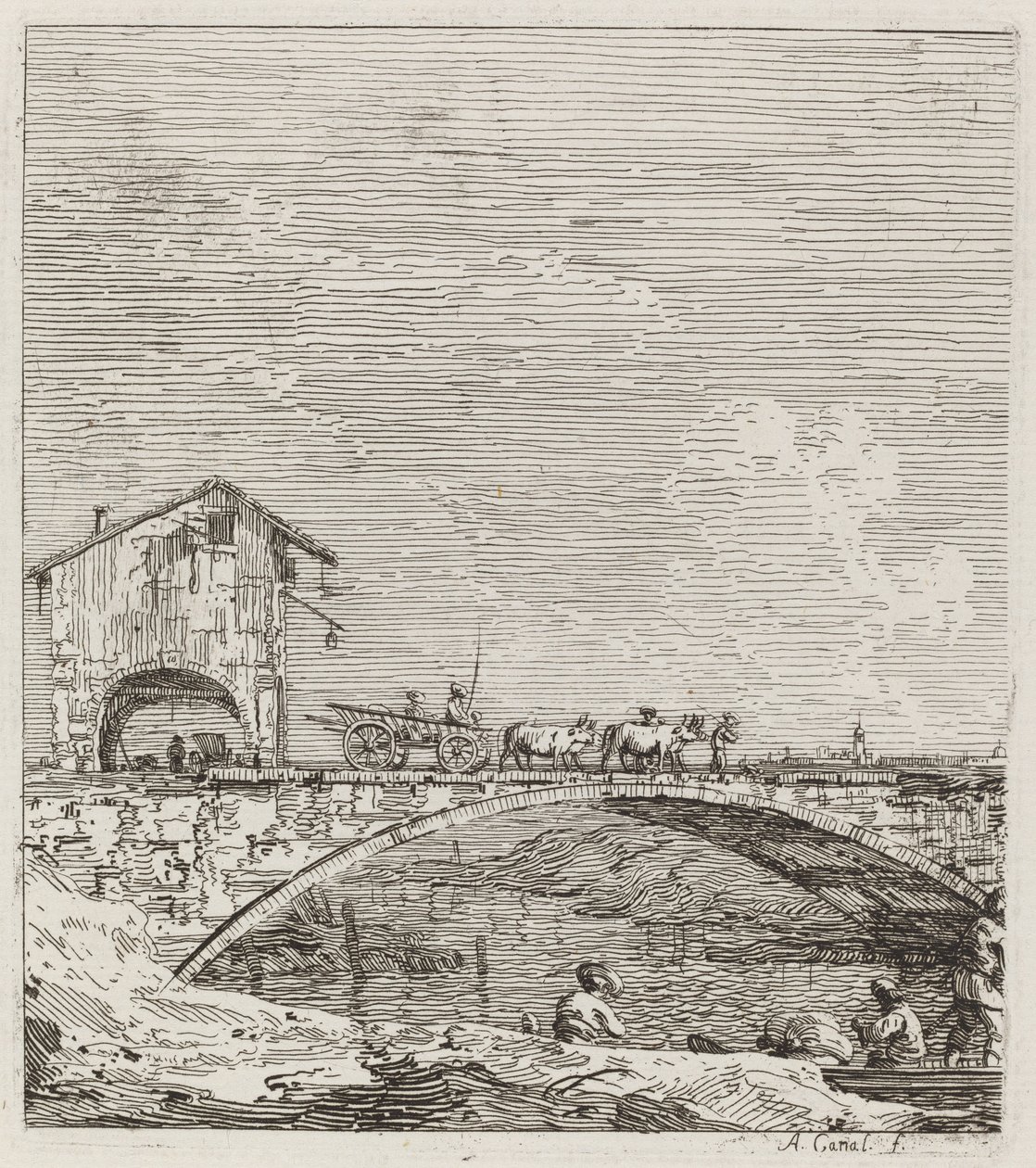 El Carro Pasando sobre un Puente, c. 1735-1746 de Canaletto