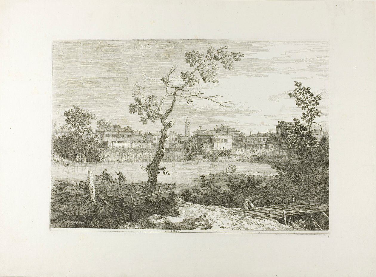 Vista de una ciudad en la orilla de un río, de Vedute de Canaletto