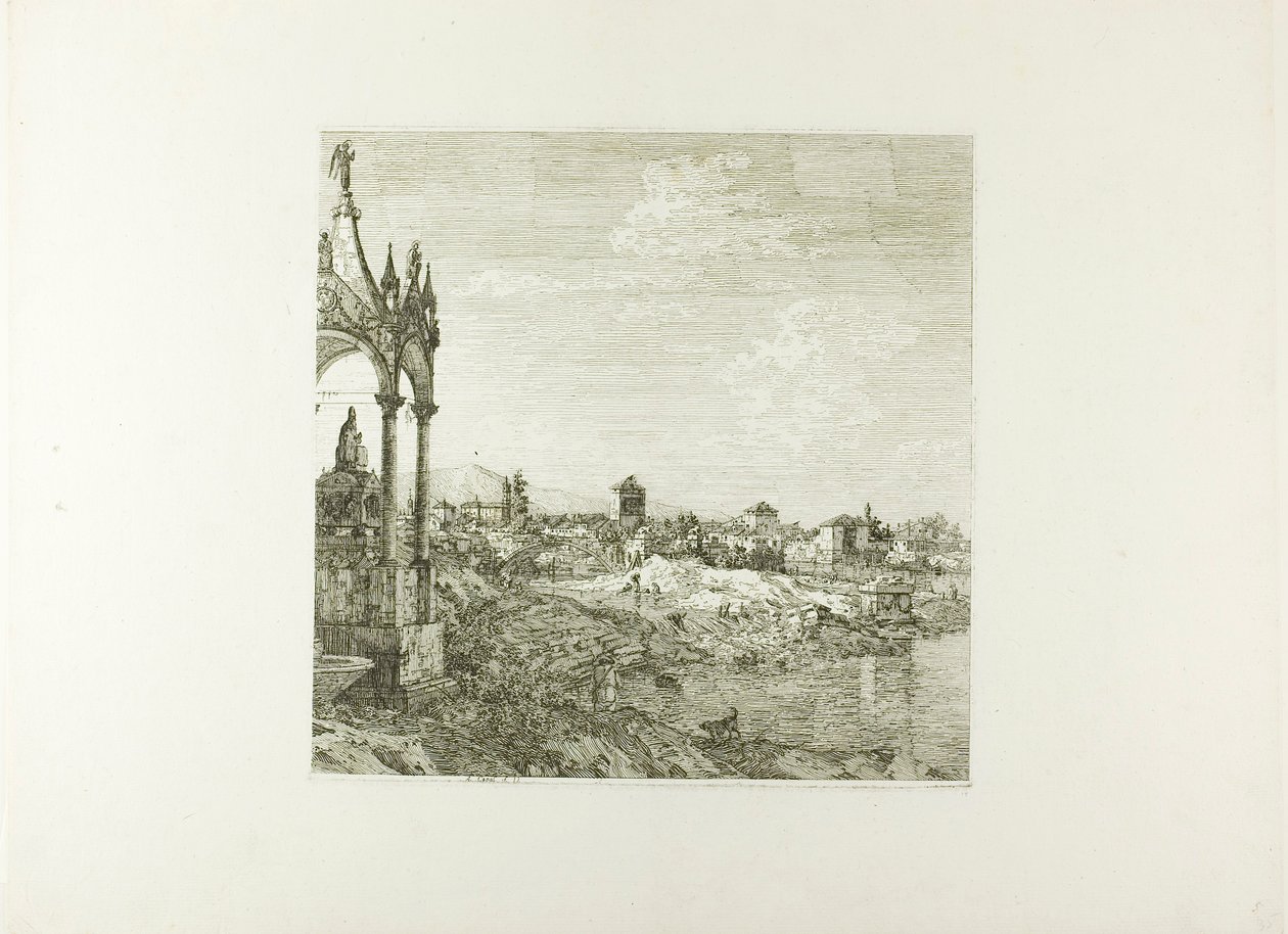 Vista de una ciudad con una tumba episcopal, desde Vedute de Canaletto