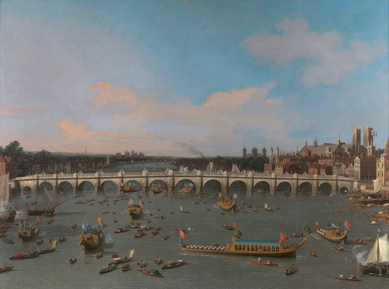 Puente de Westminster, con la procesión del alcalde por el Támesis de Canaletto
