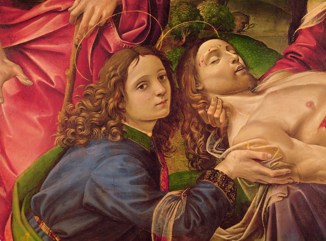 El Llanto de Cristo, detalle de la cabeza de Cristo y San Juan Bautista (detalle) de Capponi