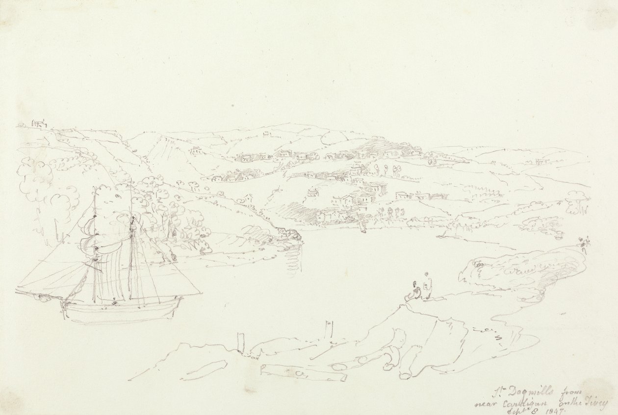 Saint Dogmaels desde Cardigan en el Teifi, 8 de septiembre de 1847 de Capt. Thomas Hastings