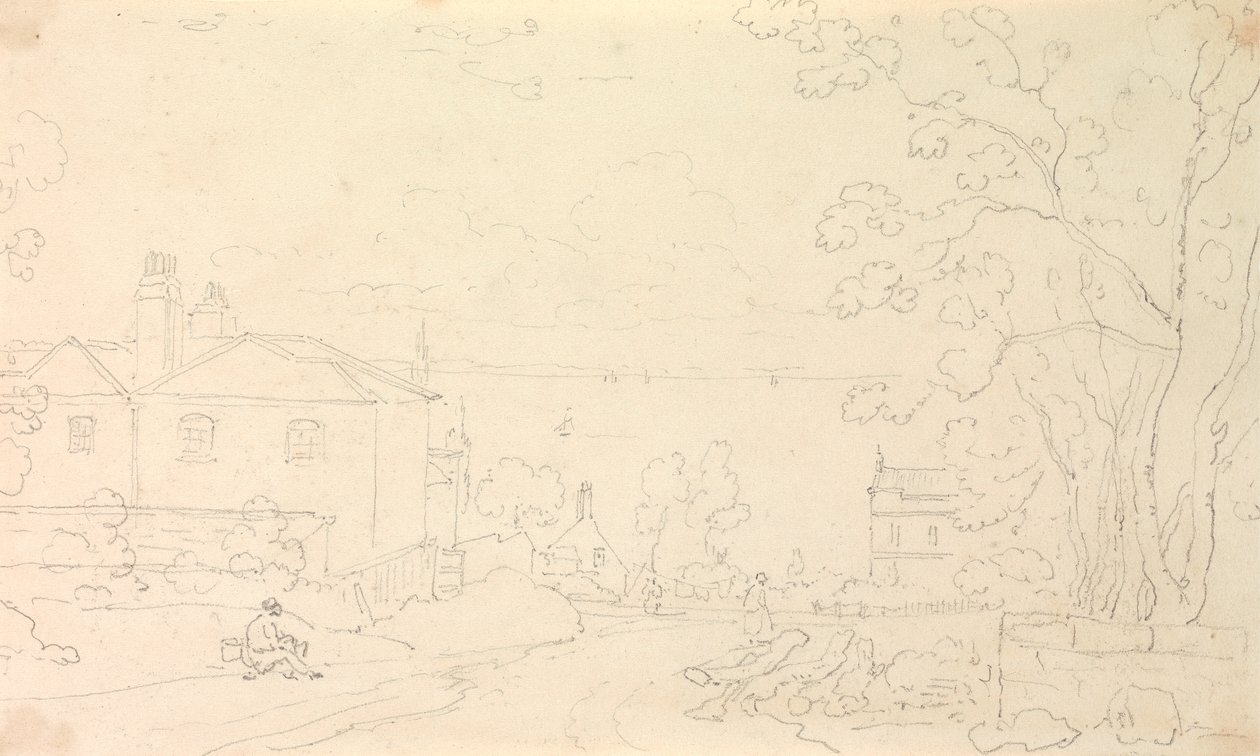 Boceto de casas cerca de la orilla, Isla de Wight de Capt. Thomas Hastings