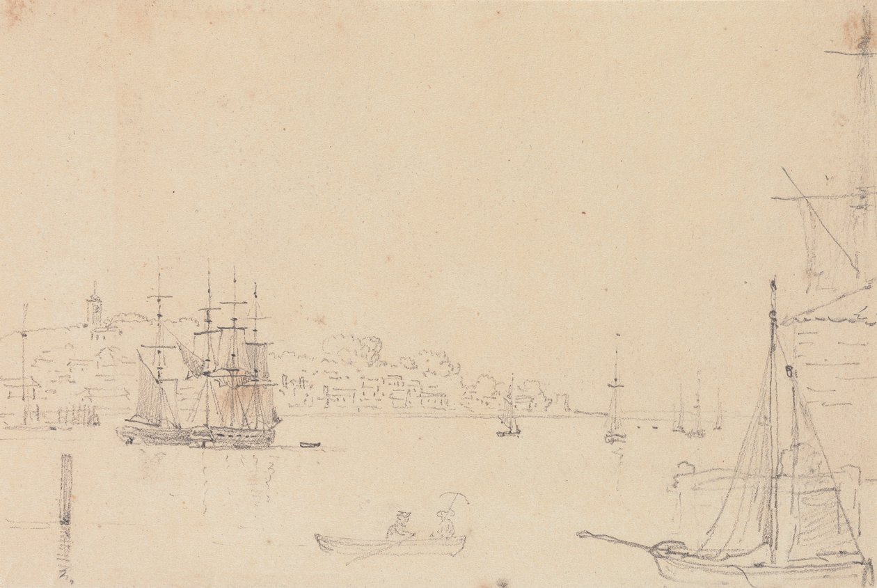 Boceto de barcos cerca de West Cowes, Isla de Wight de Capt. Thomas Hastings