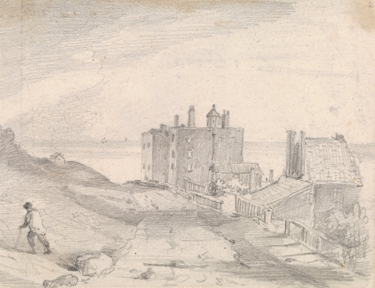 Boceto de un camino y edificios en el acantilado, Hastings de Capt. Thomas Hastings