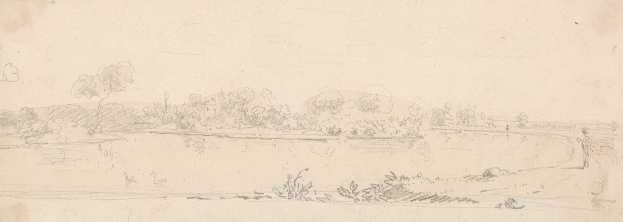 Boceto de un paisaje al otro lado del agua de Capt. Thomas Hastings