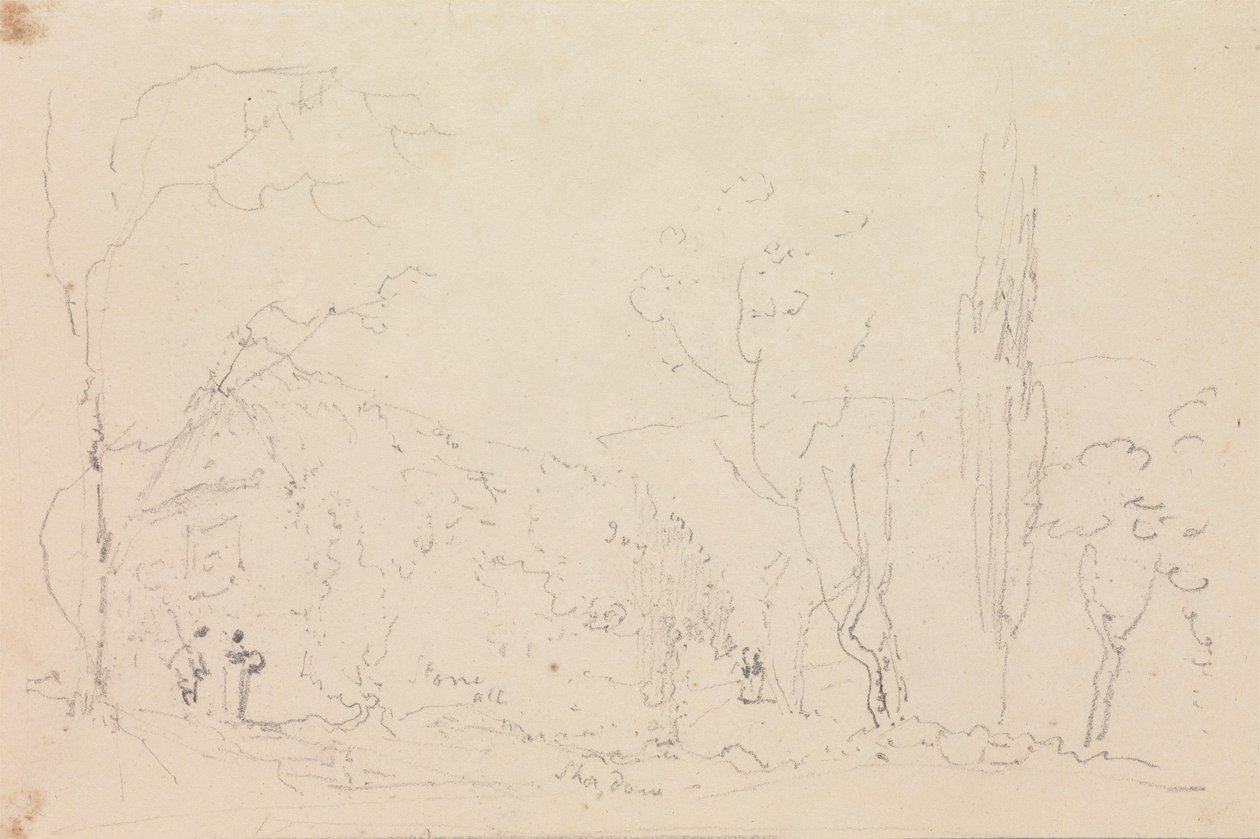 Boceto de una cabaña con tejado de paja de Capt. Thomas Hastings