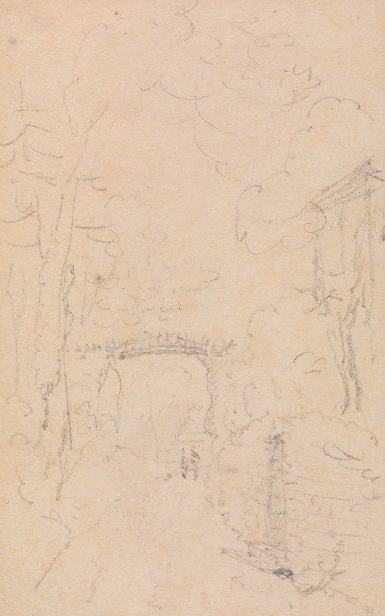 Boceto de una carretera arbolada y un puente, Shorwell de Capt. Thomas Hastings