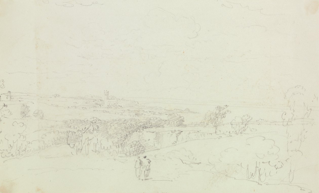 Paisaje abocetado con un castillo a lo lejos de Capt. Thomas Hastings