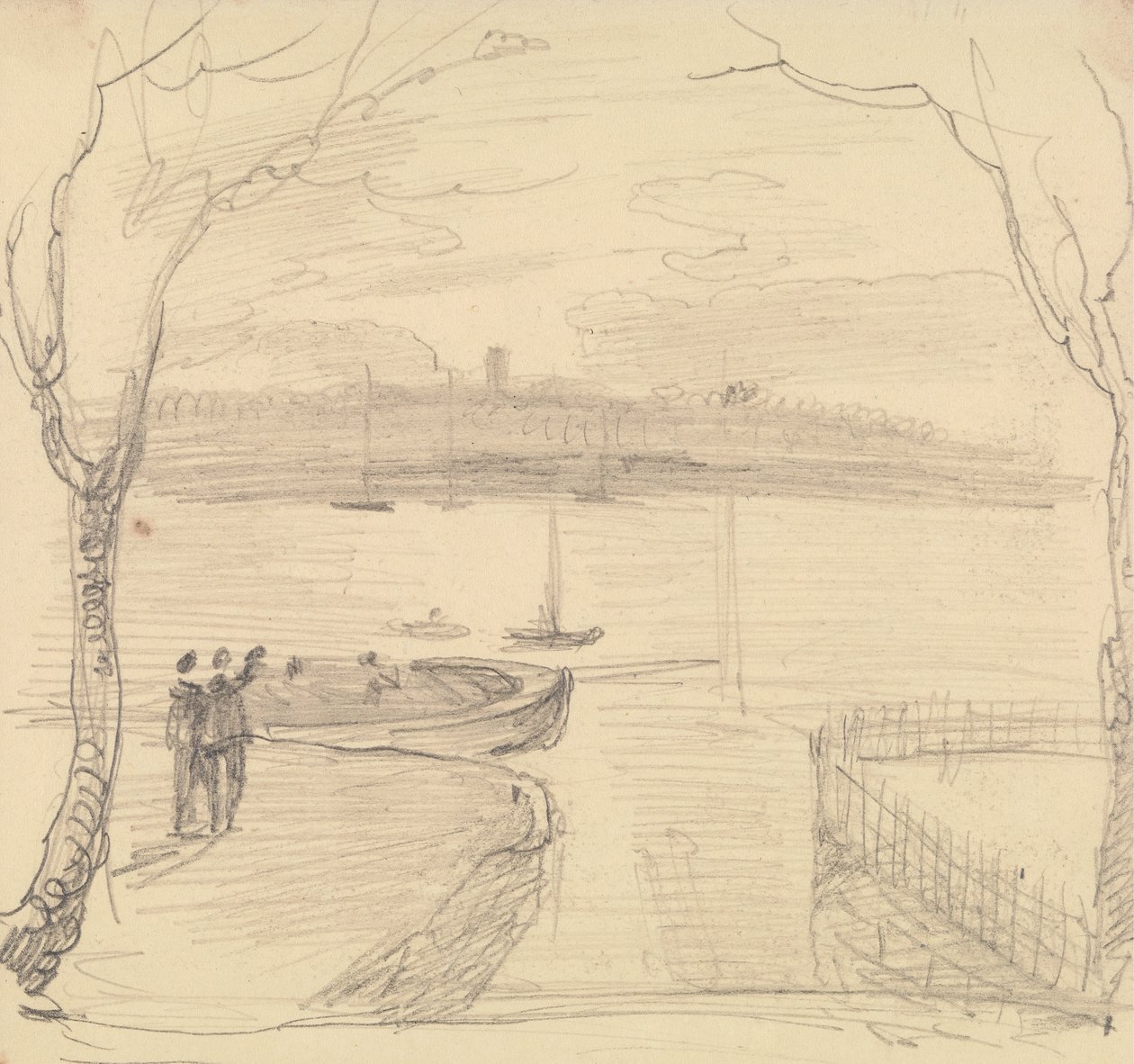 Vista esbozada desde East Cowes, West Cowes en la distancia de Capt. Thomas Hastings