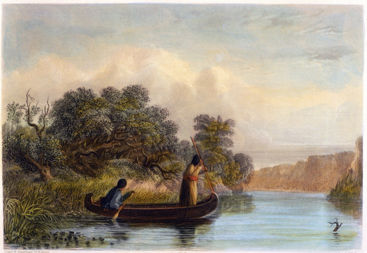 Pescando con lanza desde una canoa, 1853 de Captain Seth Eastman