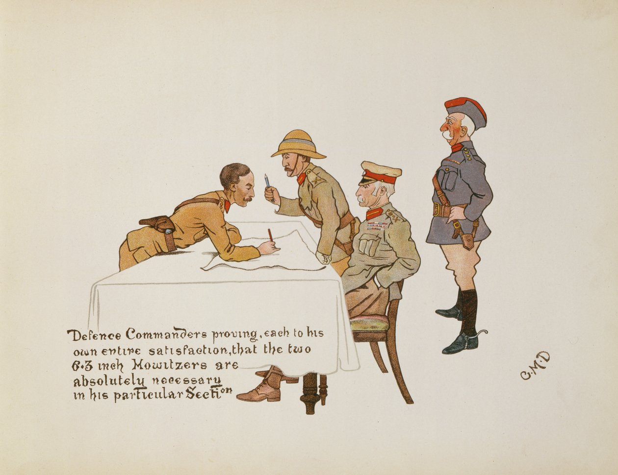 Comandantes de defensa demostrando que los dos obuses de 6.3 pulgadas son absolutamente necesarios en su sección particular, de The Leaguer of Ladysmith, 1900 de Captain Clive Dixon
