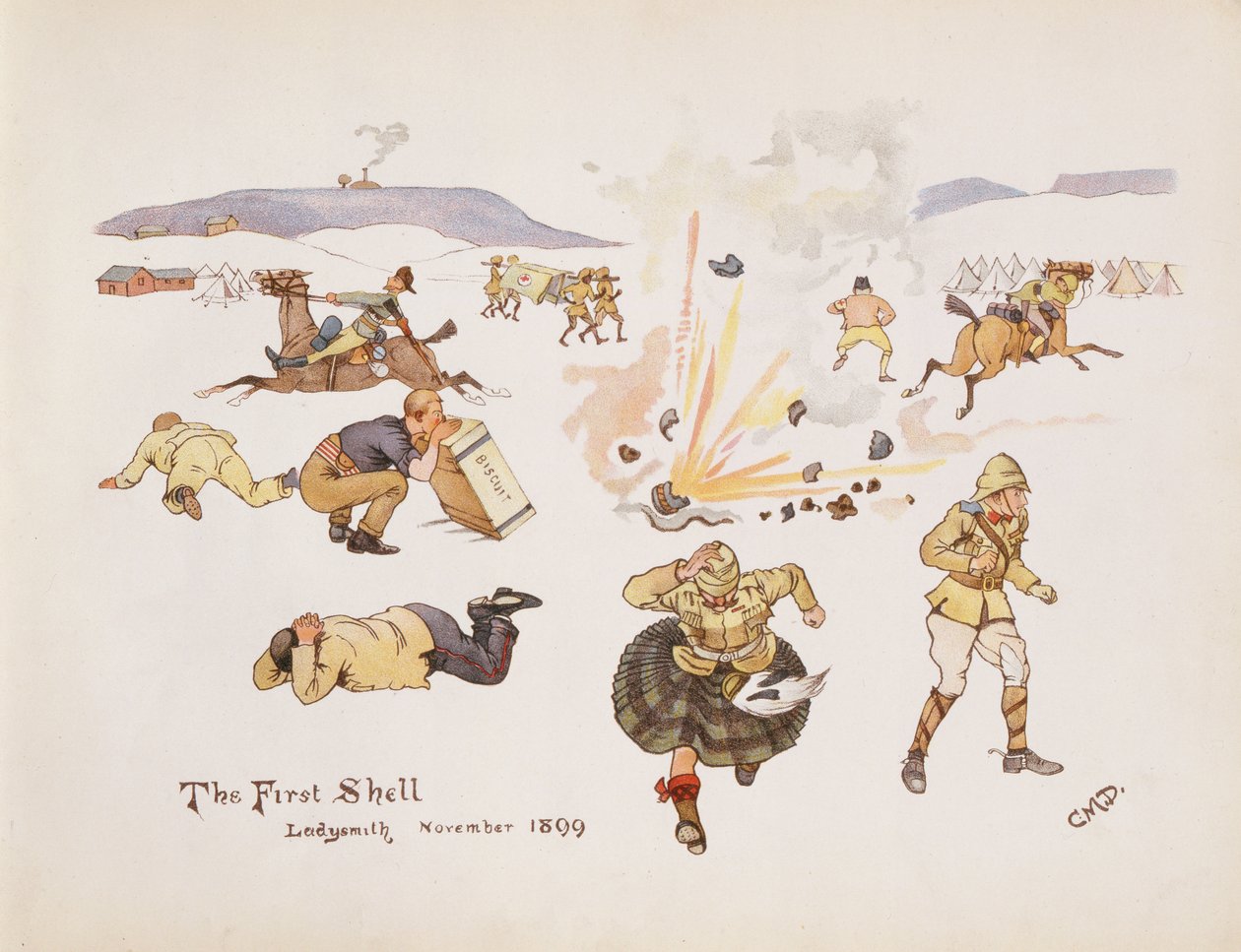 El primer proyectil, Ladysmith, 1899, de The Leaguer of Ladysmith, 1900 de Captain Clive Dixon