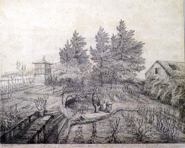 Vista de los jardines de Napoleón I en el lado este de Longwood House de Captain G. Rotton