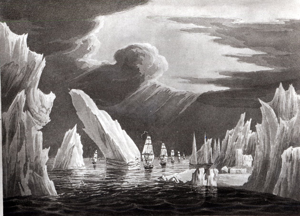 Paso a través del hielo, 16 de junio de 1818 grabado por D. Havell de Captain N. Rofs