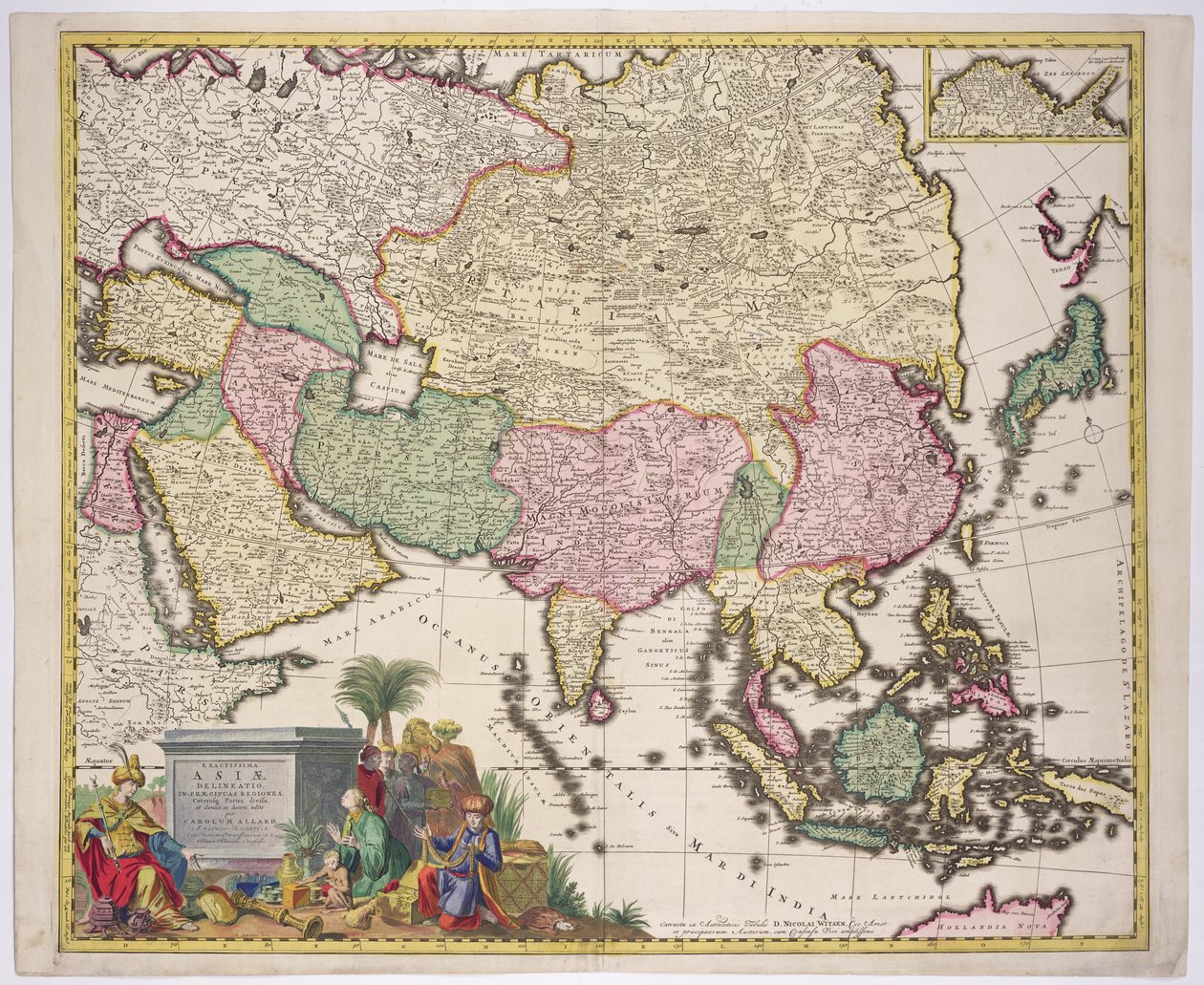Mapa de Asia, Tartaria, Japón, las Filipinas y las Indias Orientales, grabado por G. van Gouwen, c.1690 de Carel Allard