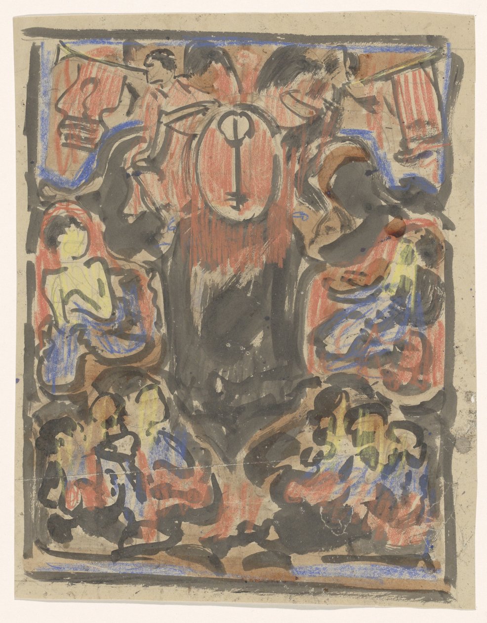 Diseño decorativo con dos heraldos en la parte superior de Carel Adolph Lion Cachet