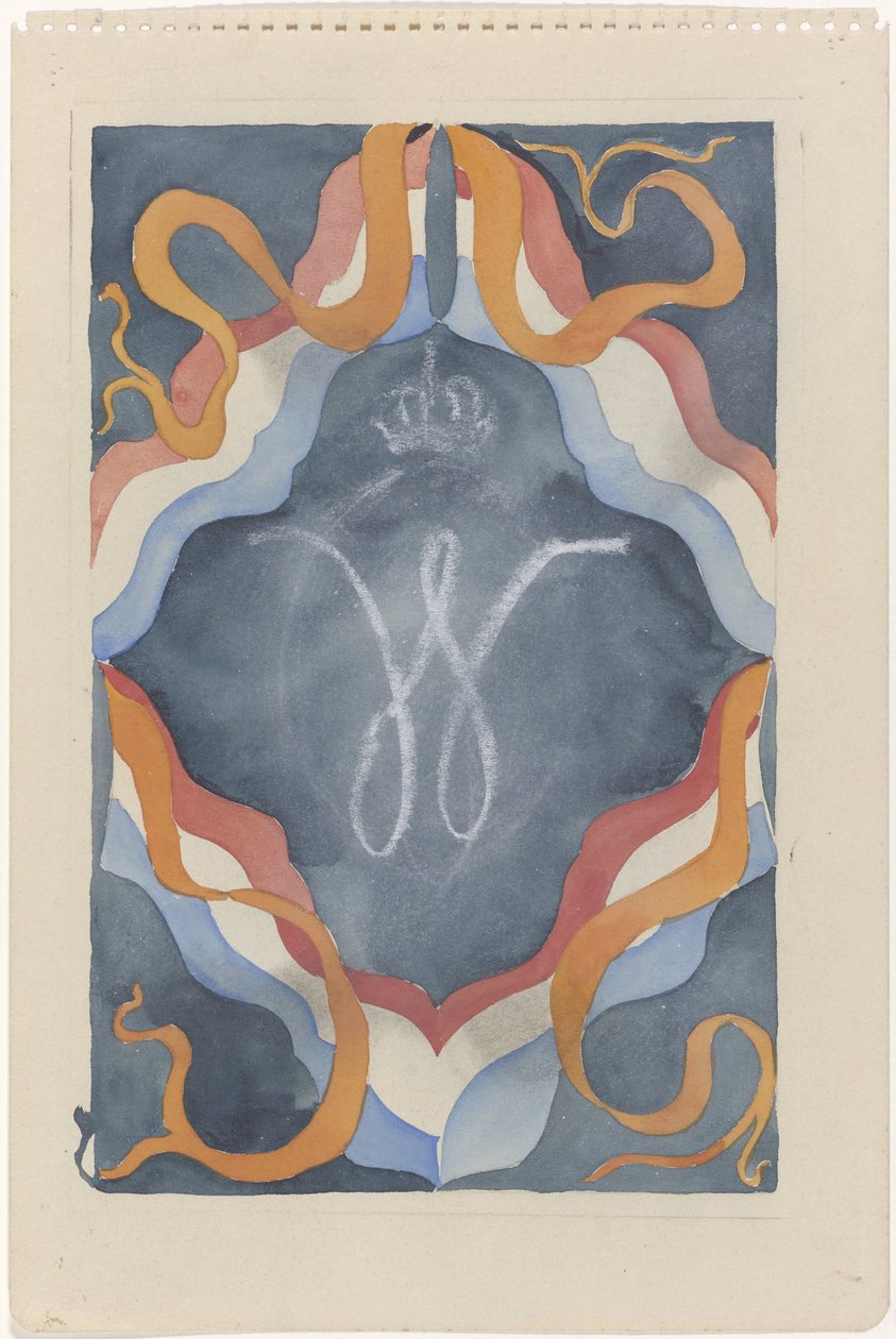 Dekoratives Design mit gekröntem W und Nationalfarben de Carel Adolph Lion Cachet