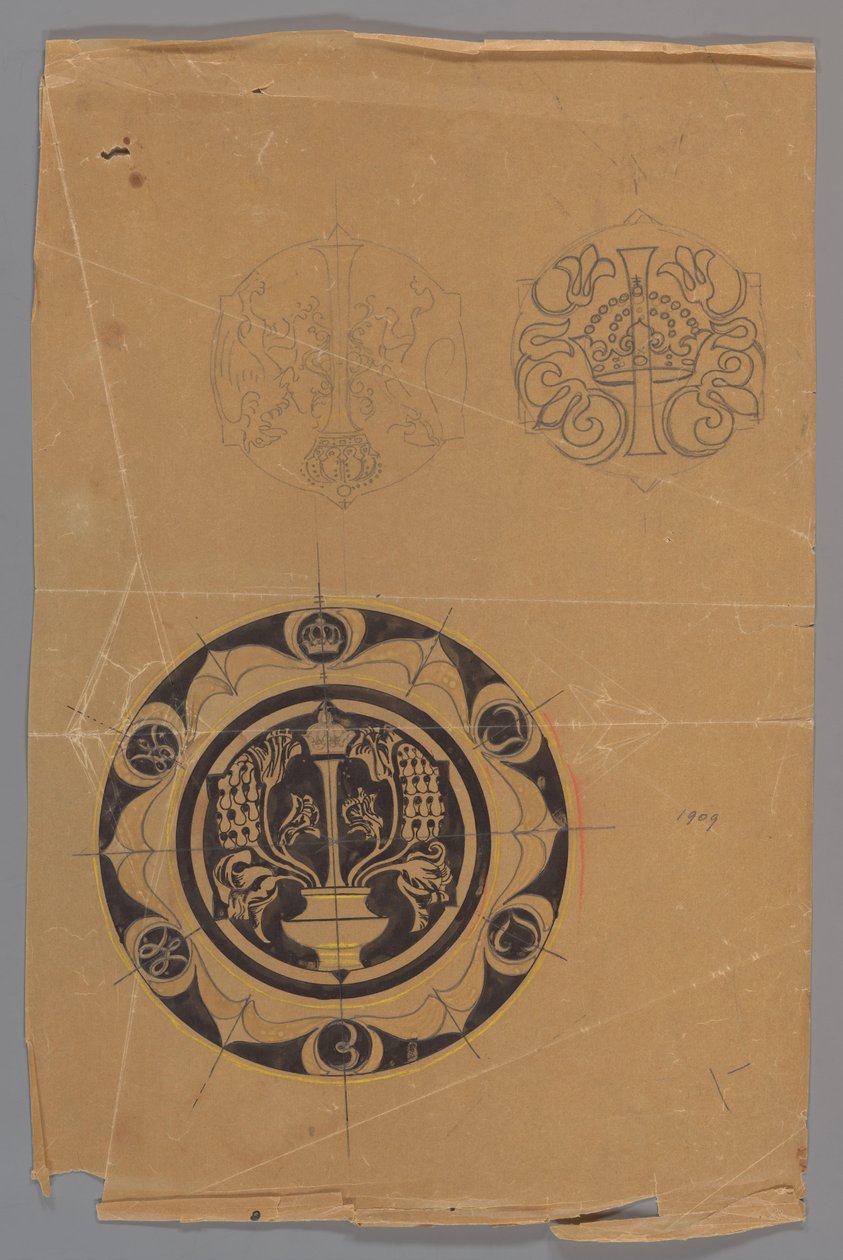 Entwurf für einen Teller mit Krone und Monogramm de Carel Adolph Lion Cachet
