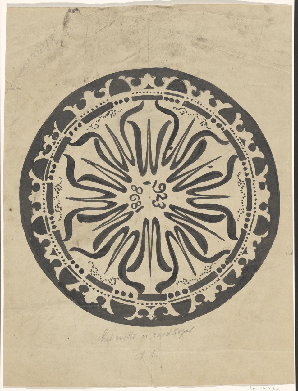 Diseño de un plato para celebrar las bodas de plata de la Reina Guillermina de Carel Adolph Lion Cachet