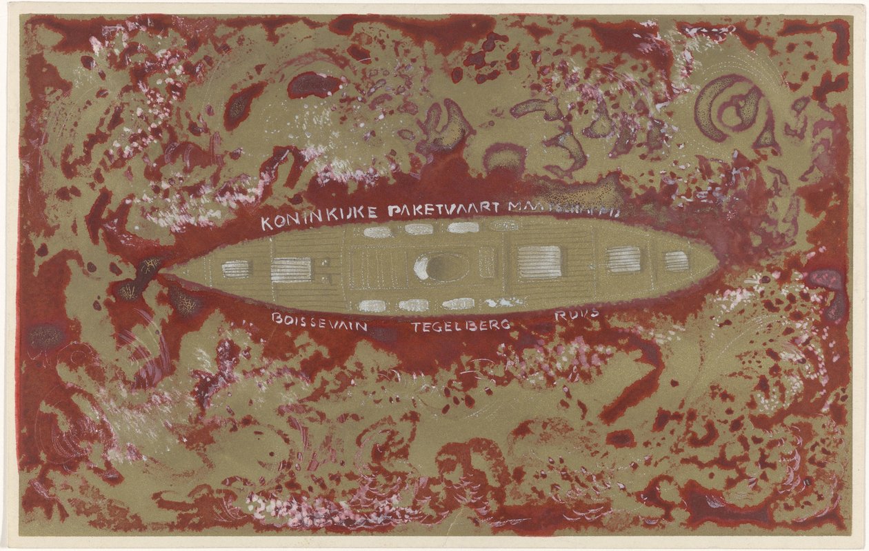 Diseño de la viñeta de la naviera Royal Paket de Carel Adolph Lion Cachet