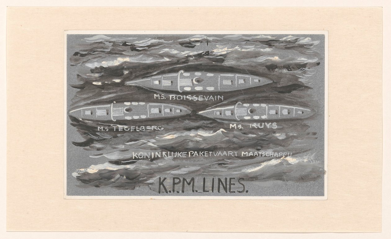 Diseño de la viñeta de la Royal Paket Shipping Company, K.P.M. Lines de Carel Adolph Lion Cachet