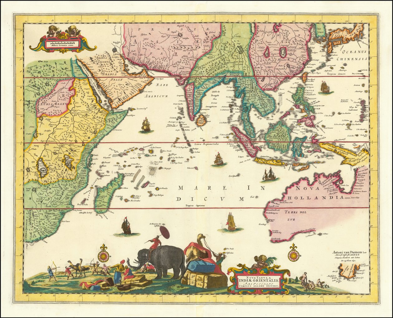 Mapa del siglo XVII de Allard centrado en el Océano Índico de Carel Allard