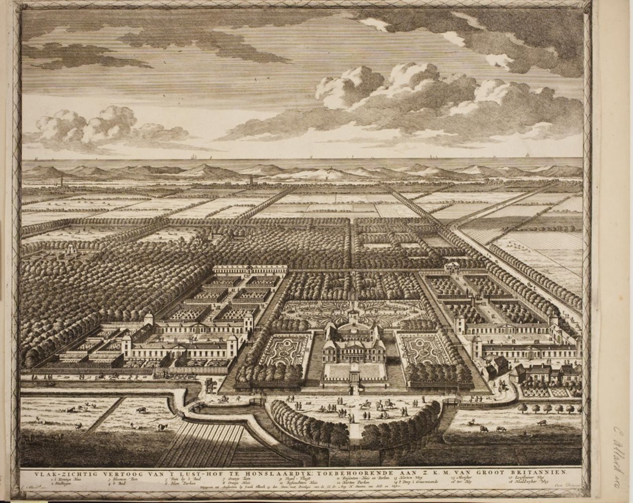 Palacio de recreo de Frederik Henrik en Hornslaardyck, cerca de Gravesand de Carel Allard