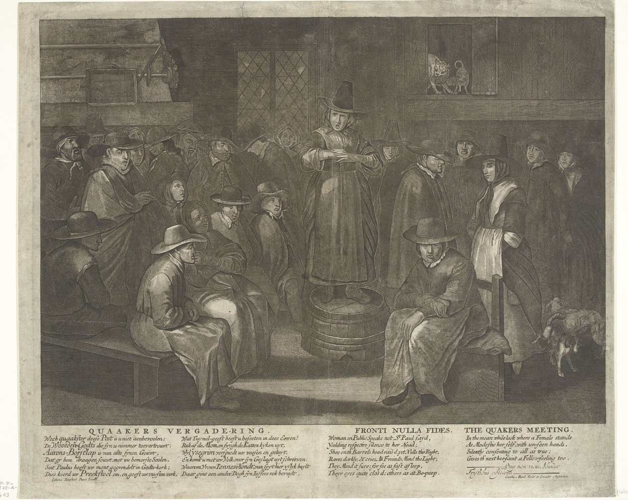 Cuaakersvergadering Quaakers Vergadering. Fronti Nulla Fides. La reunión de los cuáqueros. (título en el objeto) de Carel Allard