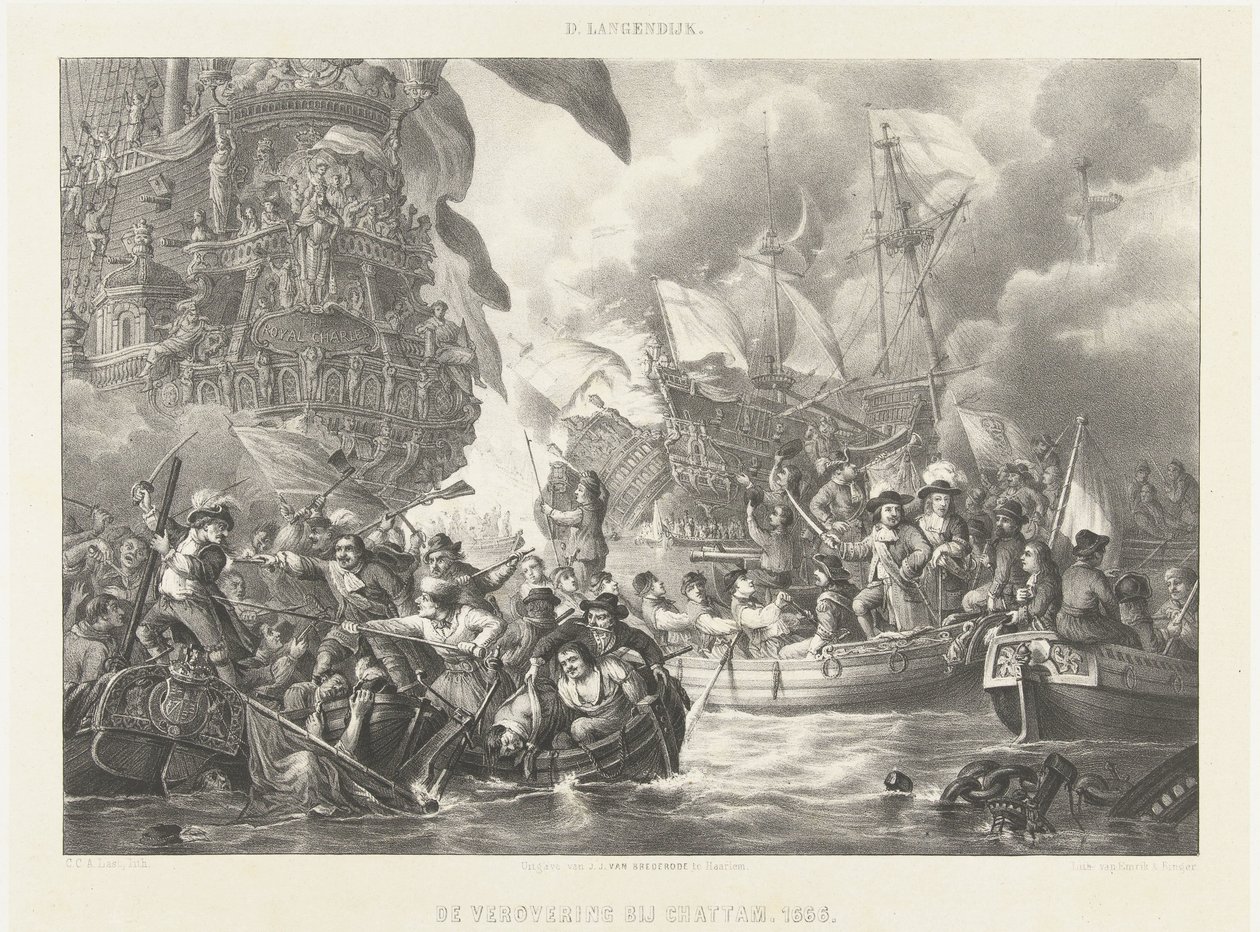 El viaje a Chatham y la conquista del Royal Charles, 1667 La conquista en Chattam. 1666 (título sobre objeto) de Carel Christiaan Antony Last