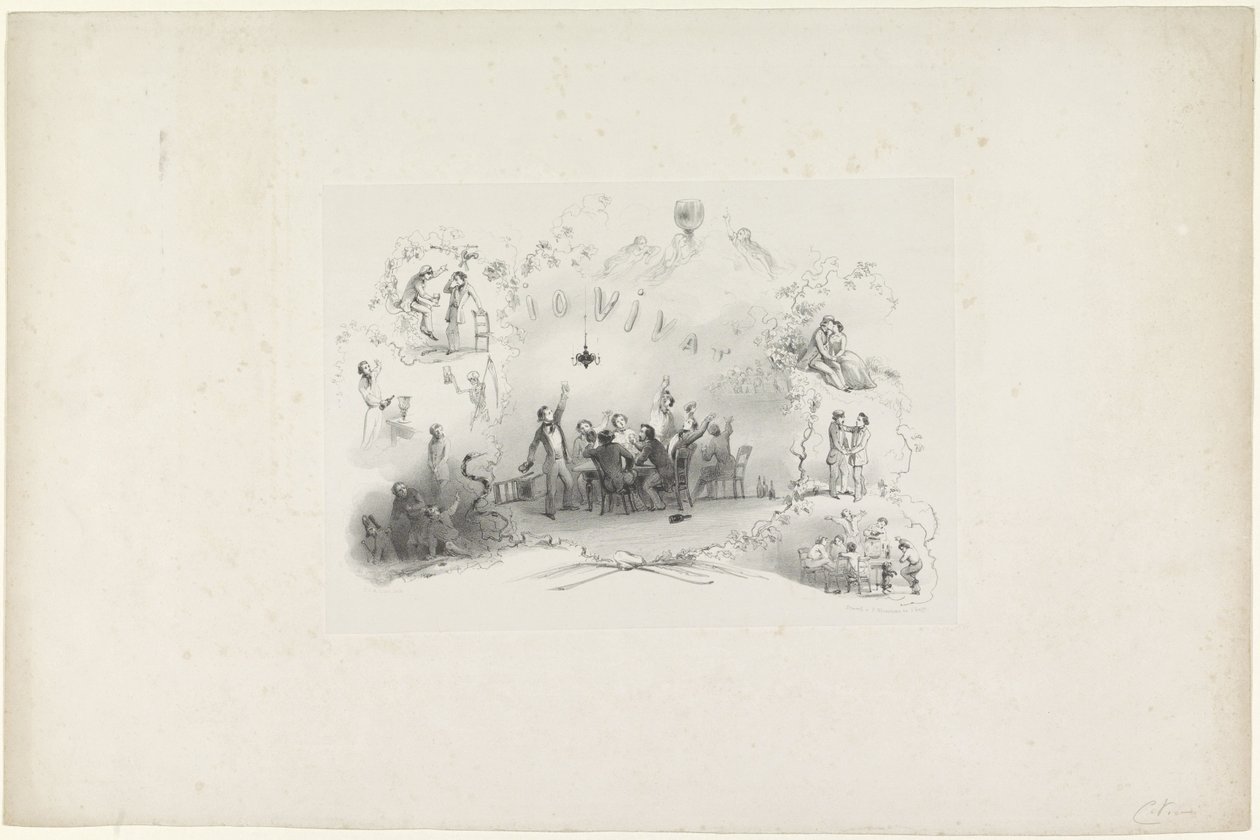 Viñeta del almanaque estudiantil de Leiden, 1849
Io Vivat (título en el objeto) de Carel Christiaan Antony Last