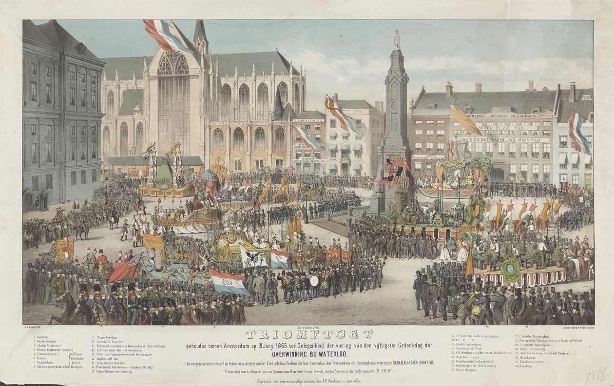 Triunfo en Amsterdam el 19 de junio de 1865 con motivo de la celebración del quincuagésimo aniversario de la Victoria cerca de Waterloo (título sobre objeto) de Carel Christiaan Antony Last