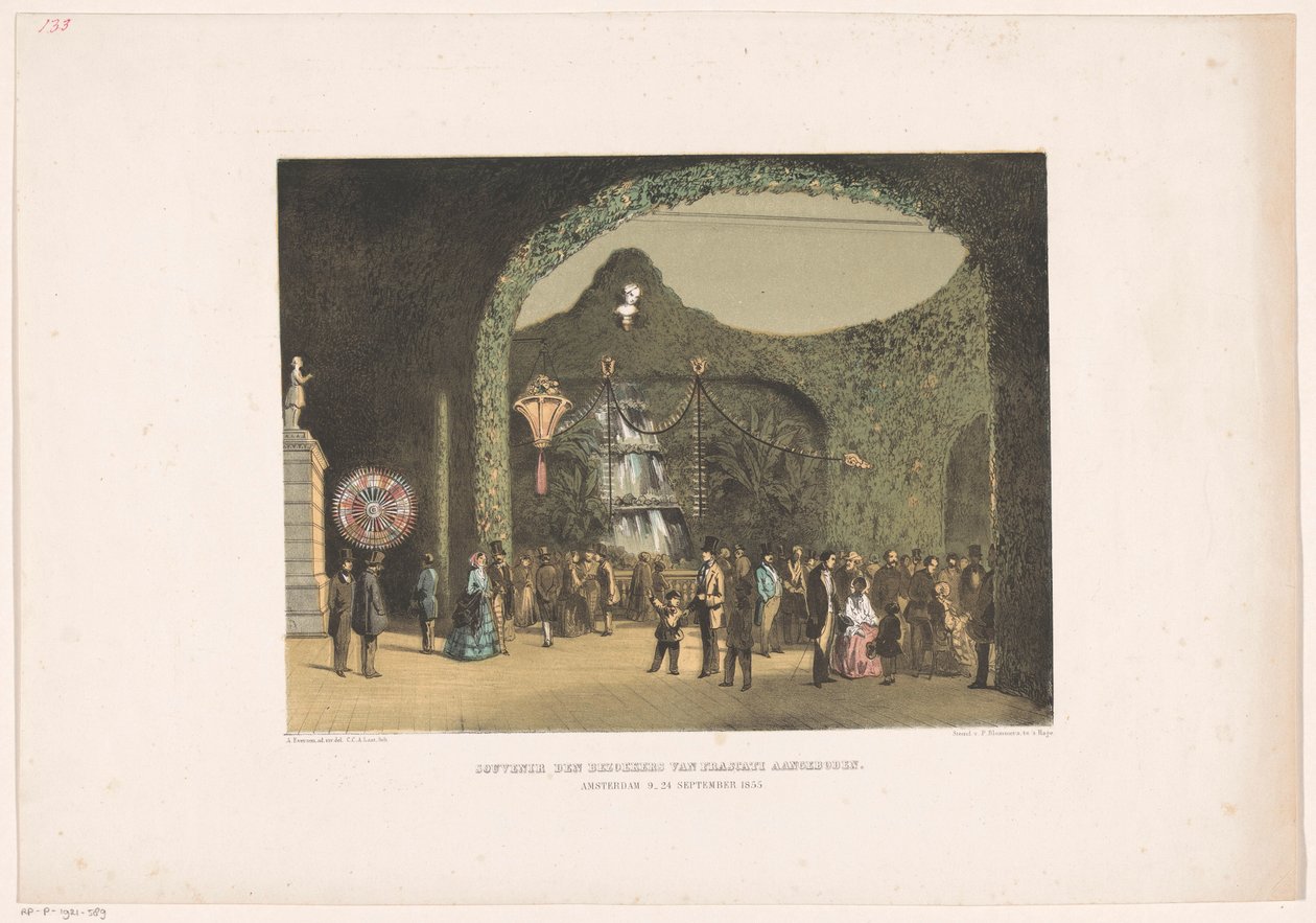 Hall en Frascati en Amsterdam 1855 Recuerdo presentado a los visitantes de Frascati. Amsterdam 9-24 de septiembre de 1855 (título sobre objeto) de Carel Christiaan Antony Last