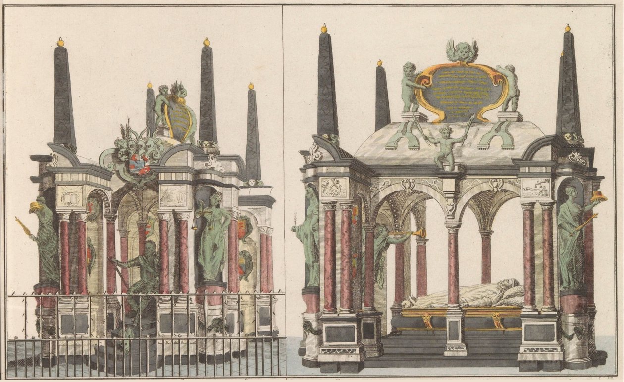 Praalgraf van Willem van Oranje en Delft, ca. 1790 El Magnífico Mausoleo de la Familia Real en la Gran Iglesia de Delft / El mismo tomado del Lado Norte (título sobre el objeto) de Carel Frederik Bendorp (I) (possibly)