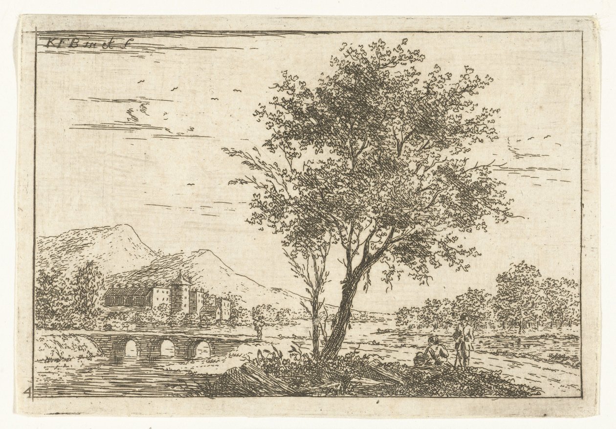 Paisaje montañoso con un castillo en el río. Paisajes (título de la serie) de Carel Frederik Bendorp (I)