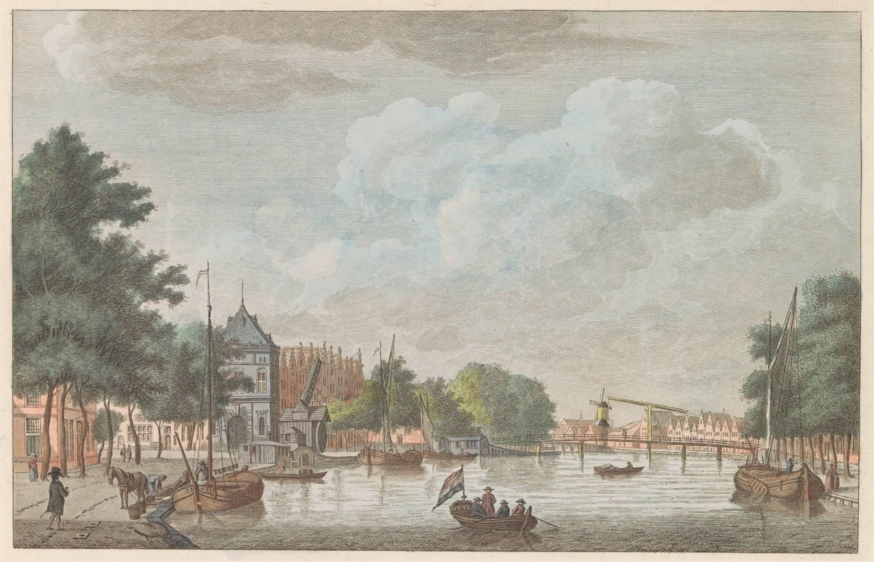 Spaarne en Haarlem, hacia 1790 Het Binnen Spaarne en Haarlem / Riviere este interior de repuesto en Haarlem (título sobre el objeto) de Carel Frederik Bendorp (I)