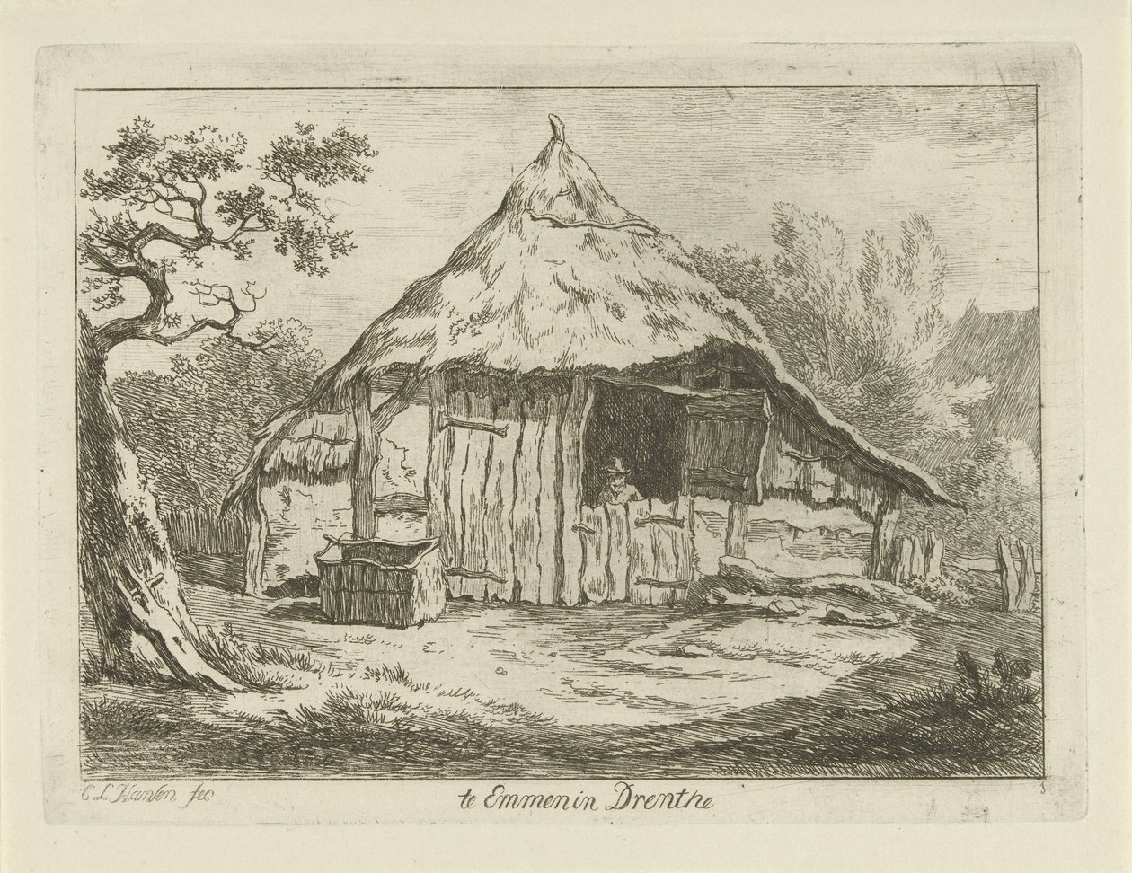 Cortijo con puerta superior abierta En Emmen en Drenthe (título sobre objeto) Paisajes (1-6) (título de la serie) de Carel Lodewijk Hansen