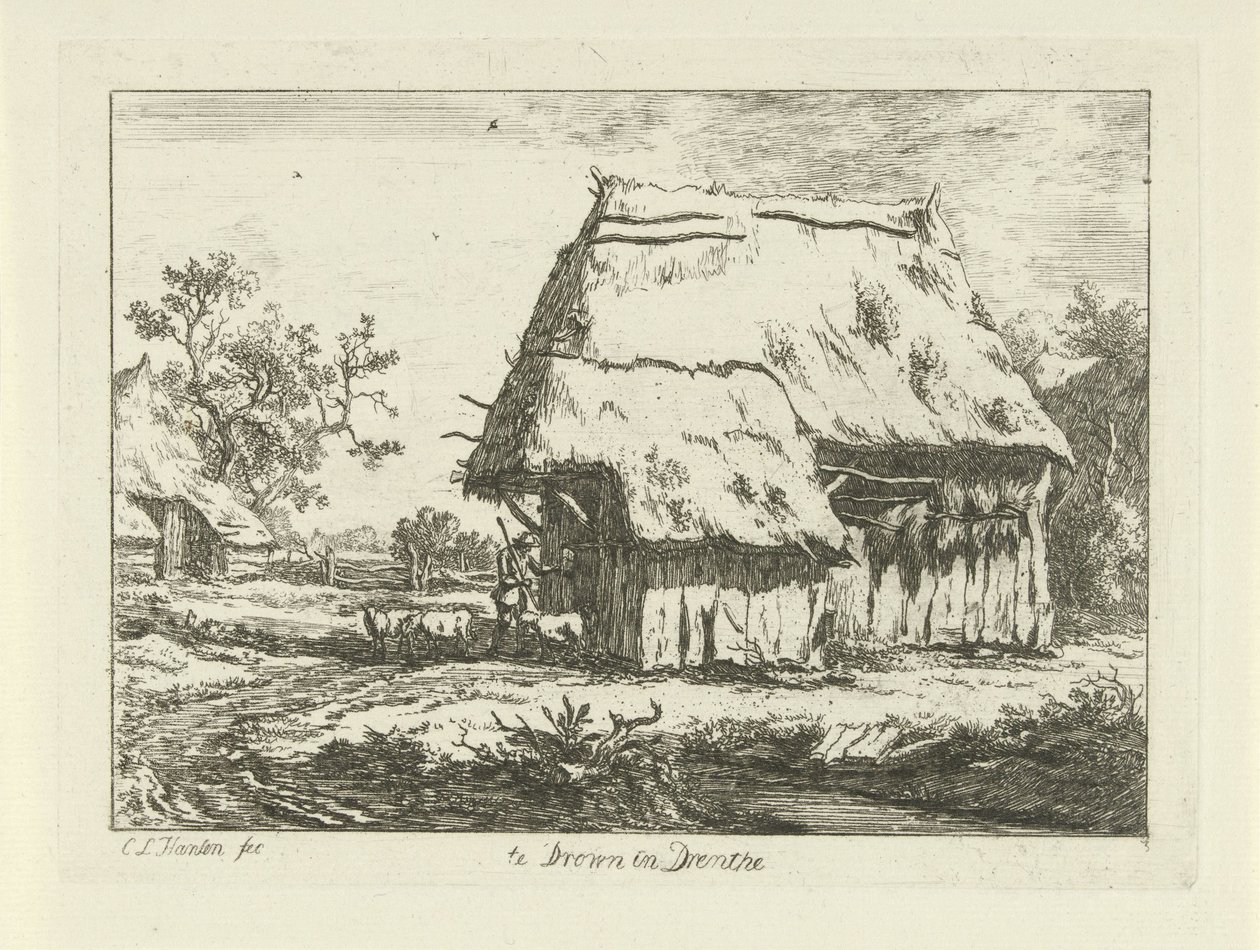 Pastor en un redil Te Drown in Drenthe (título sobre el objeto) Paisajes (1-6) (título de la serie) de Carel Lodewijk Hansen