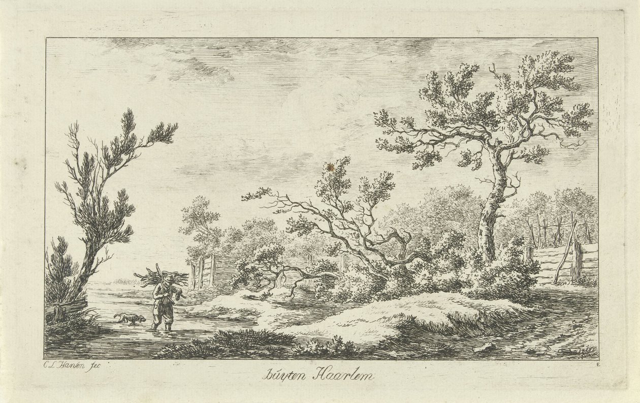 coleccionista de madera Buyten Haarlem (título sobre el objeto) Paisajes (a-f) (título de la serie) de Carel Lodewijk Hansen