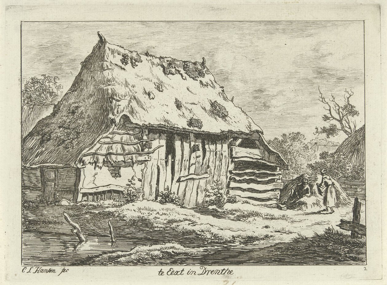 pareja en un granero Te Eext en Drenthe (título sobre el objeto) Paisajes (1-6) (título de la serie) de Carel Lodewijk Hansen