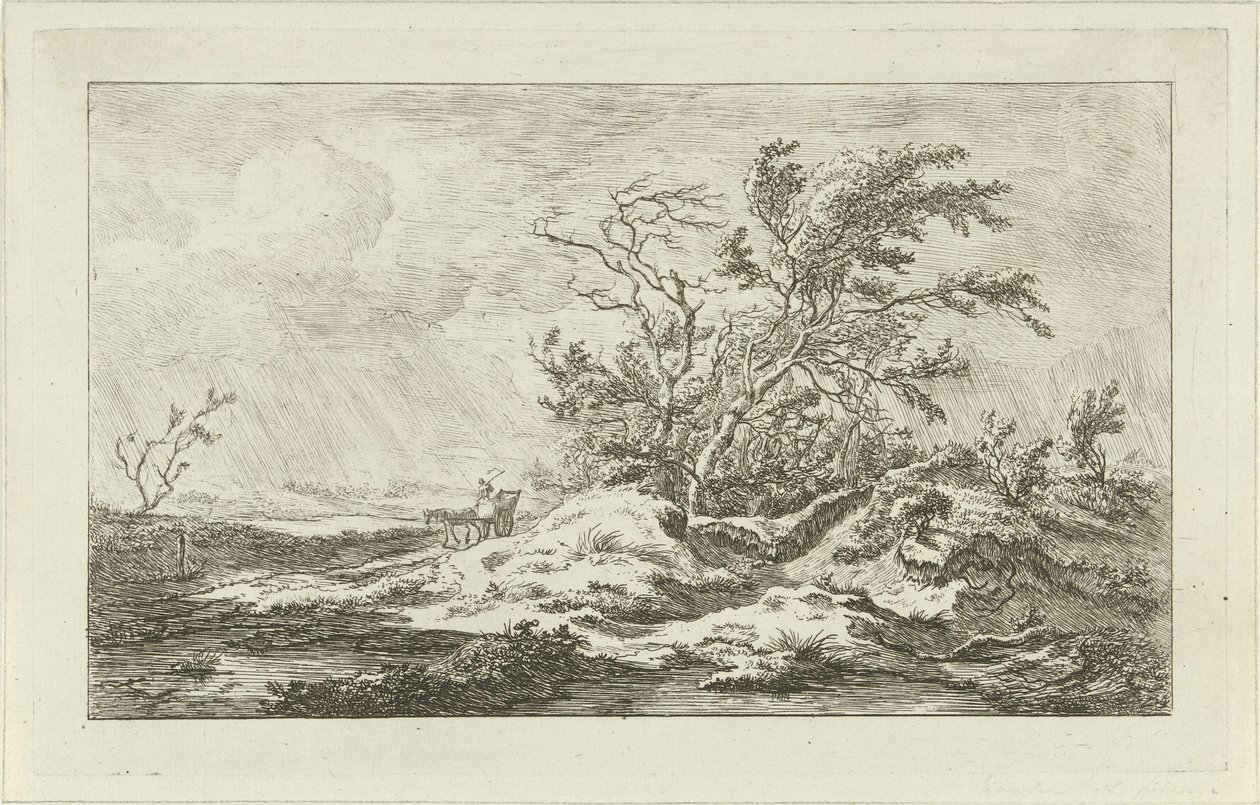 Caballo con carruaje en un paisaje Paisajes (A-F) (título de la serie) de Carel Lodewijk Hansen
