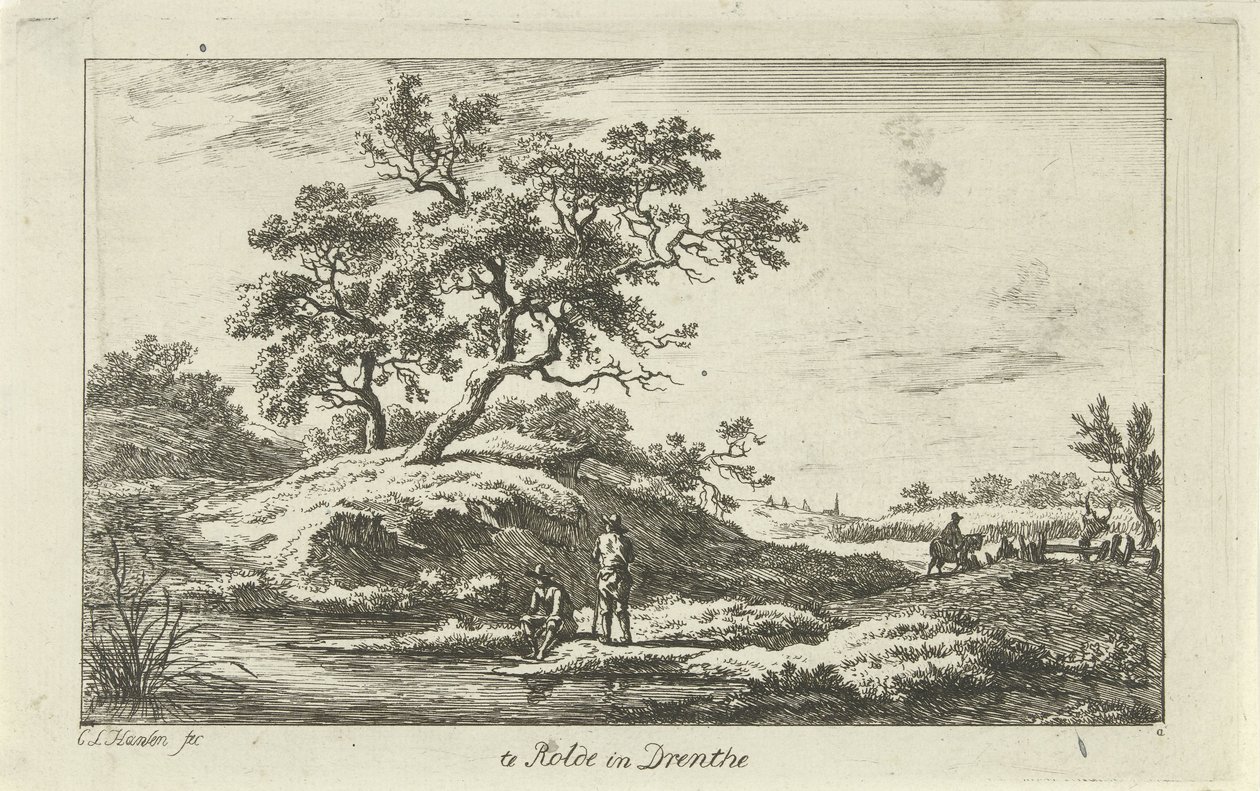 Viajeros frente al mar Te Rolde en Drenthe (título sobre objeto) Paisajes (a-f) (título de la serie) de Carel Lodewijk Hansen
