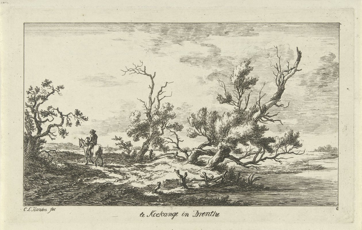 Jinete en un paisaje Te Kockange en Drenthe (título sobre objeto) Paisajes (A-F) (título de la serie) de Carel Lodewijk Hansen