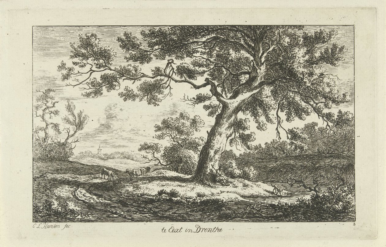 pastor descansando Te Eext en Drenthe (título sobre el objeto) Paisajes (a-f) (título de la serie) de Carel Lodewijk Hansen
