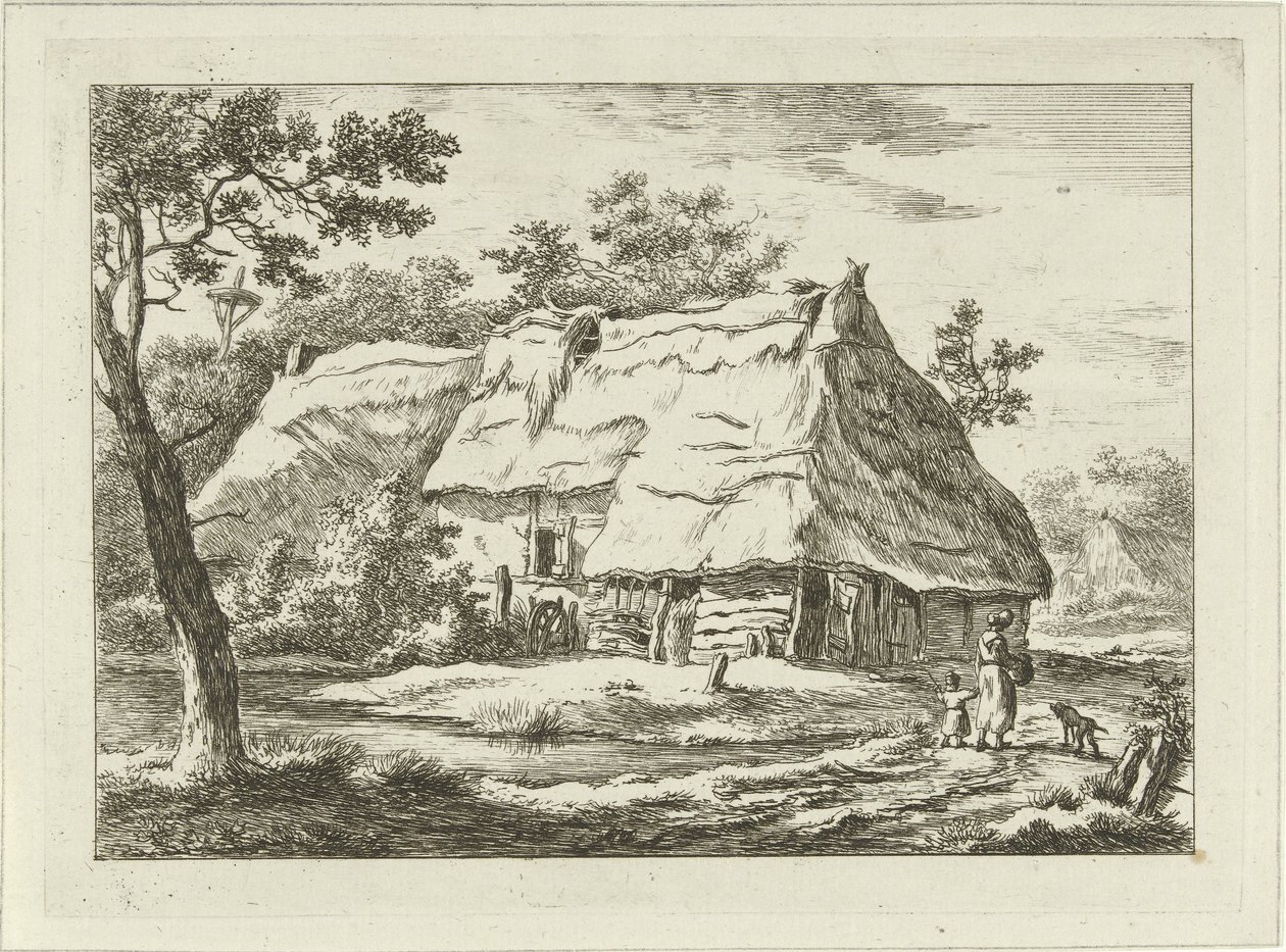 Mujer con niño en una granja Paisajes (1-6) (título de la serie) de Carel Lodewijk Hansen