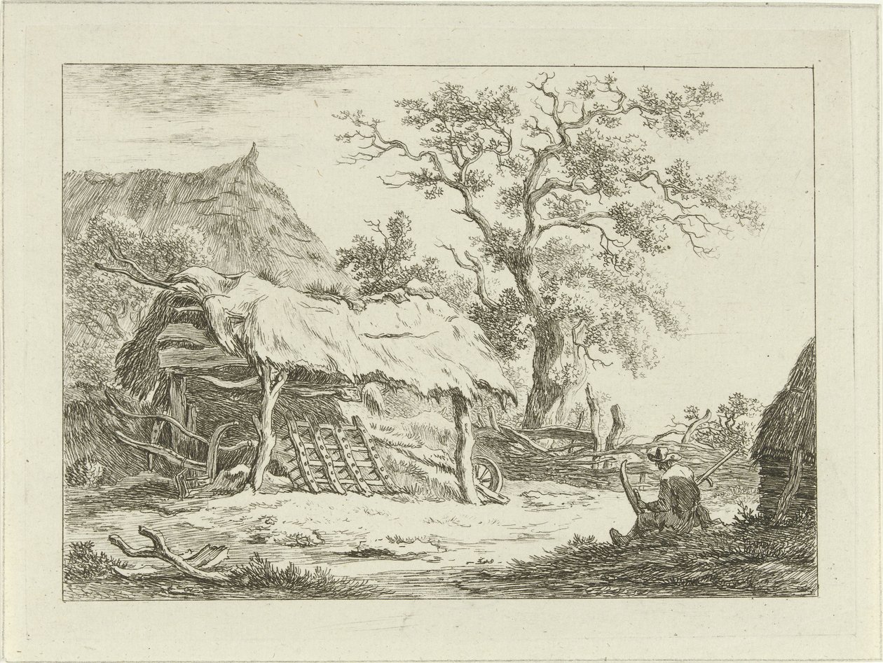 Figura sentada junto a un granero Paisajes (1-6) (título de la serie) de Carel Lodewijk Hansen