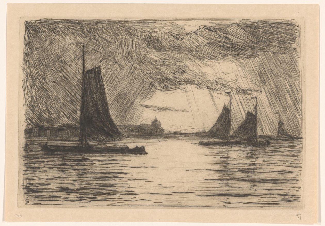 Vista del Maas cerca de Dordrecht en la noche de Carel Nicolaas Storm van 