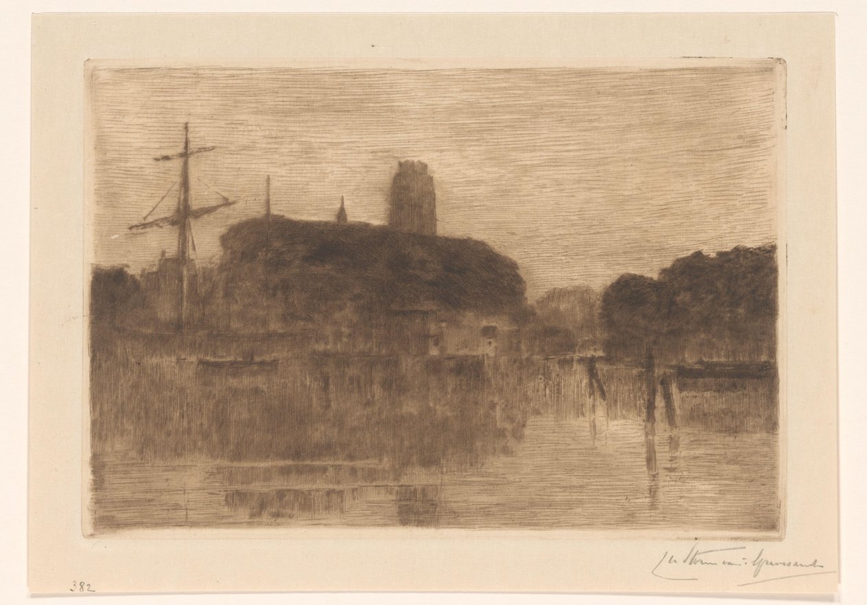 Vista del Nieuwe Haven en Dordrecht por la noche de Carel Nicolaas Storm van 